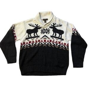 Vintage Knit Liberty Sweaters Medium Twin Moose Cabincore Heavy Knit Nordic
